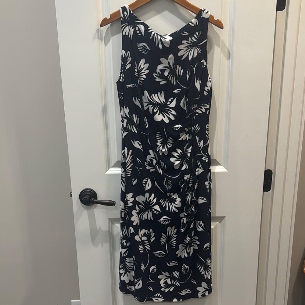 Lauren Ralph Lauren Navy Blue and White Floral Dress